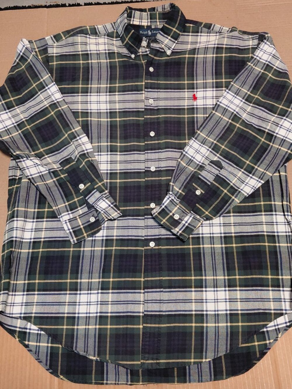 Ralph Lauren Big Shirt Men's Medium Green/Blue Plaid Long Sleeve Shirt